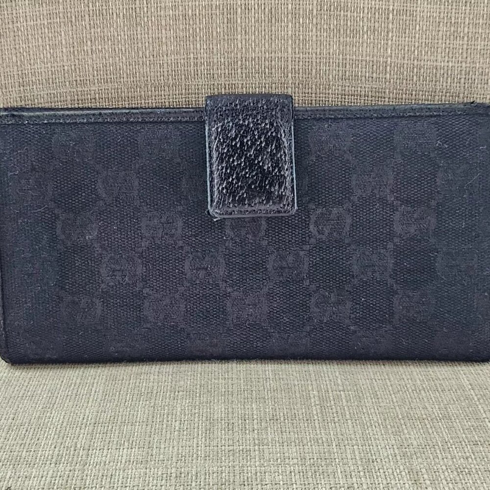 Gucci Clutch Wallet Black Leather/Canvas Bag Card Holder Purse Made in Italy aut - Picture 6 of 14